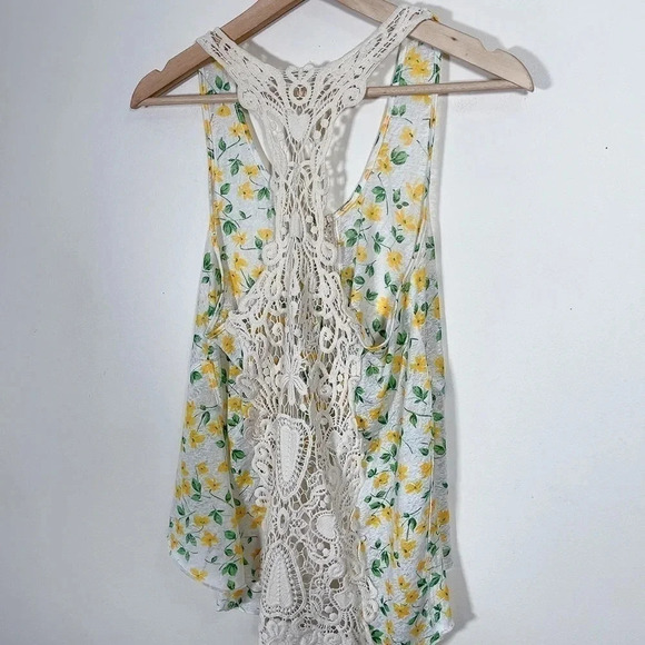 FREE PEOPLE FLORAL CROCHET BACK SLEEVELESS  TANK - Picture 8 of 11